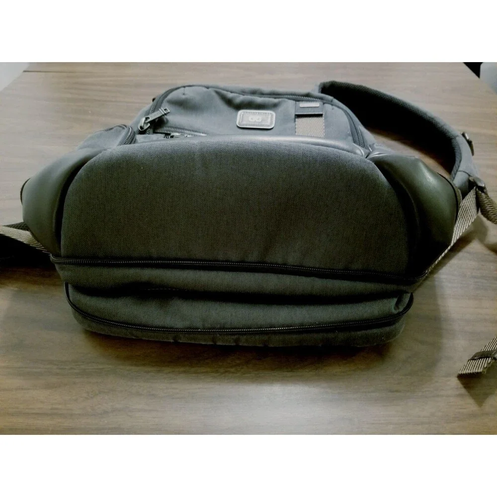 Tumi Alpha Bravo Parrish Backpack Gray Laptop Bag Leather Trim 17x14x7 EUC